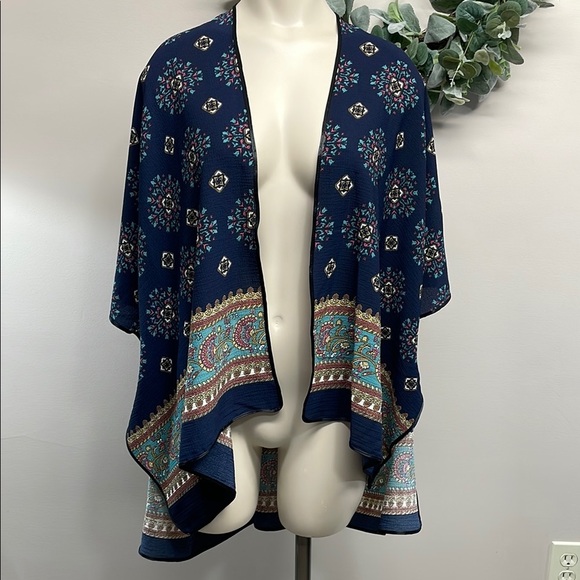 Melrose And Market Navy Blue Print Open Front Kimono One Size - Picture 1 of 16